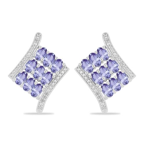 BUY STERLING SILVER REAL TANZANITE WITH WHITE ZIRCON GEMSTONE EARRINGS 